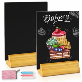 Moco Moment 2 Pack A5 Chalk Board Sign Erasable Tabletop blackboards with Wooden Stands Menu Chalkboards for Party, Tables Decoration, Bar and Restaurant (2 Pack, A5)