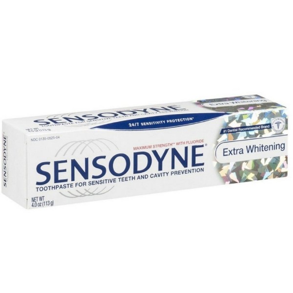 Sensodyne Extra Whitening Sensitivity Toothpaste for Sensitive Teeth Whitening, 4 Ounce Tubes (Pack of 4)