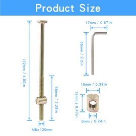 Murtenze 12-Pack M6 X 120mm Bunk Bed Bolts Coloured Zinc, Hex Drive Socket Furniture Barrel Screws with Nuts for Furniture Crib Baby Bed (with 1 x Wrench)