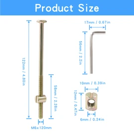 Murtenze 12-Pack M6 X 120mm Bunk Bed Bolts Coloured Zinc, Hex Drive Socket Furniture Barrel Screws with Nuts for Furniture Crib Baby Bed (with 1 x Wrench)