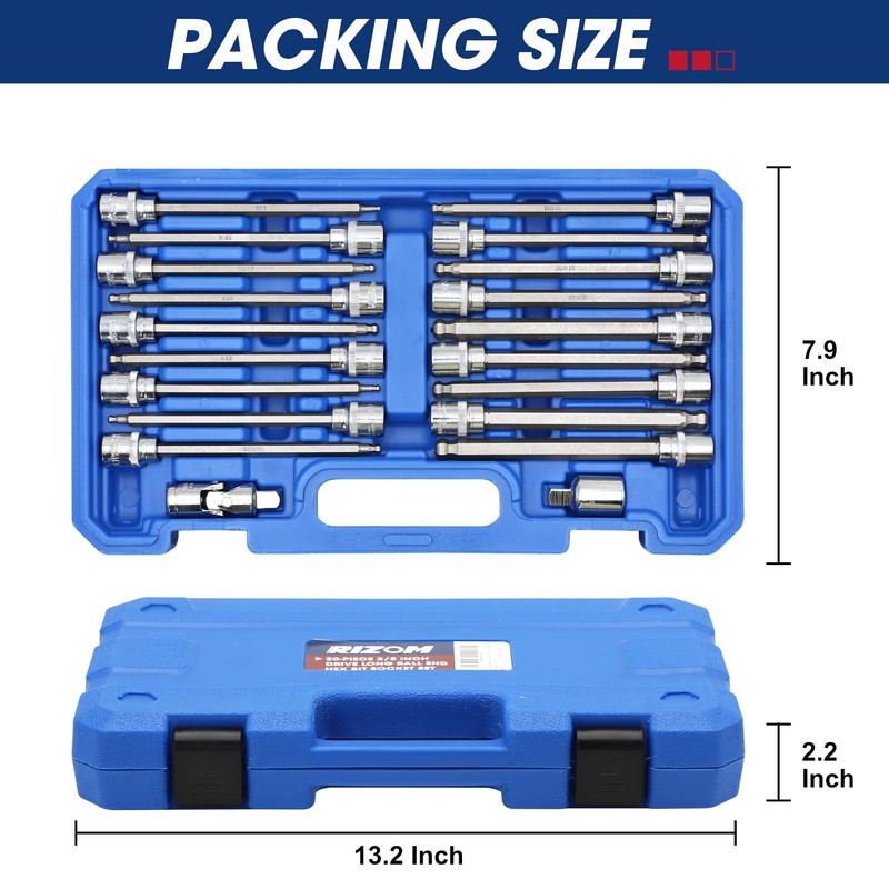 RIZOM 20-Piece 3/8 Inch Drive Long Ball End Hex Bit