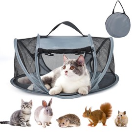 Portable Cat Carrier for Travel, Soft-Sided Foldable Small Pet Carrier, Comfort Cat Bag for Car, Hamster Carrier for Rabbit Small Dog Guinea Pig Squirrel, Breathable & Perspective Design
