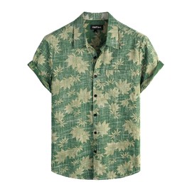 VATPAVE Mens Front Pocket Hawaiian Shirts Casual Floral Shirts Short Sleeve Button Down Beach Tropical Shirts Small Green Leaves Tropical