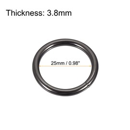 sourcing map Metal O Ring 25mm(0.98") ID 3.8mm Thickness Non-Welded Rings for Hardware DIY Black 20pcs
