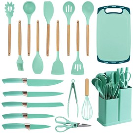 19 Piece Silicone Kitchen Utensil Set with Storage Bucket Non-Stick Cookware Tools, Camping Chef Kit, Food Grade Heat Resistant Silicone and Rust-Proof Coating