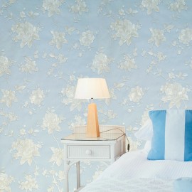 WM Floral Pastel blue beige cream Gold Metallic textured flowers Wallpaper rolls 3D - sample 8.5 inches x 11 inches