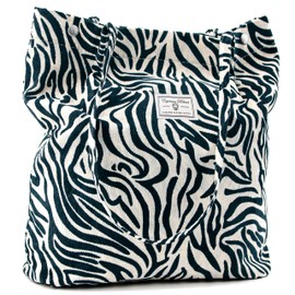 Captain Blues Corduroy Totes Bag-Women's Extra Large Capacity Shoulder Handbags Bags, Cord Tote Shopping Bag,Zebra