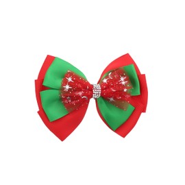 6 inch Christmas Bow for Girls Xmas Hairbow - Stars Chiffon with Rhinestones