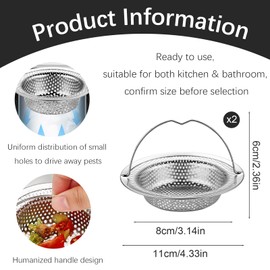 MIMIROOM Pack of 2 Drain Strainers, Kitchen Sink, A Drain Strainer, Kitchen Sink with Handle, Stainless Steel Sink Strainer, Sink Strainer, Clogging Protection, Kitchen Drain Sink (11 x 8 x 2 cm)