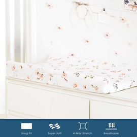 GRSSDER Stretch Ultra Soft Jersey Knit Changing Pad Cover Set 2 Pack, Change Table Pad Covers Fit 32"/34" x 16" Pads Safe and Snug, Pink Rose Print