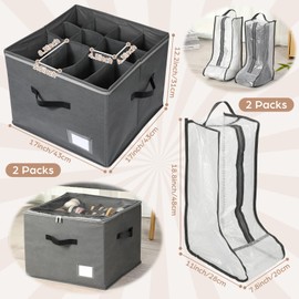 SilTriangle 4 Pack Shoe Storage for Closet 14-18 Pairs Foldable Dust Proof Shoe Boot Storage Container Bags for Sneakers Tall Boots Heels Slippers with Clear Cover Reinforced Handles for Home Travel