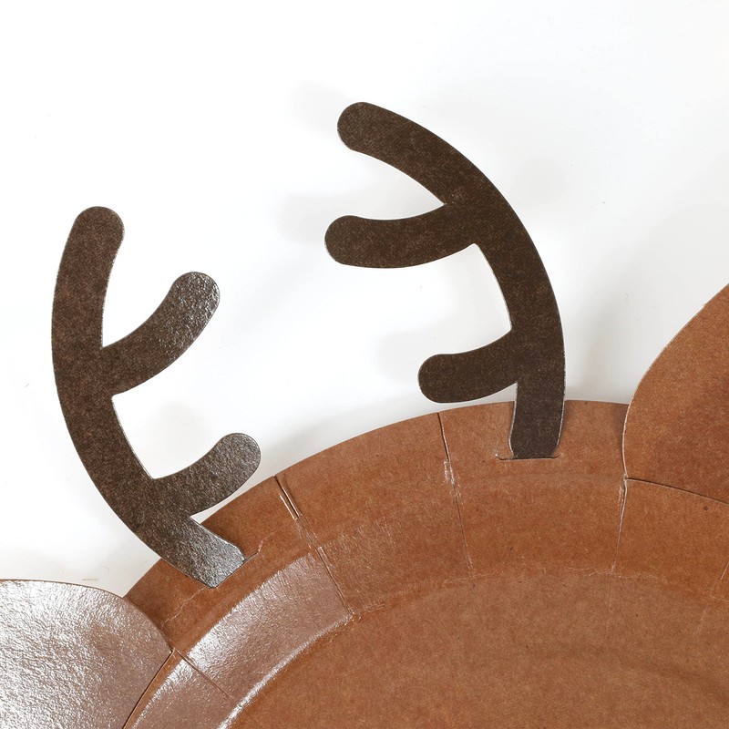 Christmas Plates Reindeer Pack of 10 Brown Plates with Attachable