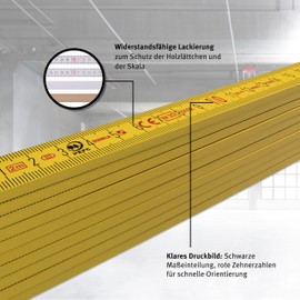 Stabila Wooden Folding Ruler, type 707, 2 m, yellow, metric scale, 01304