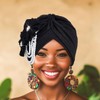 IYOU Flower Afrcian Head Wraps Black Floral Turban Headband Pearl