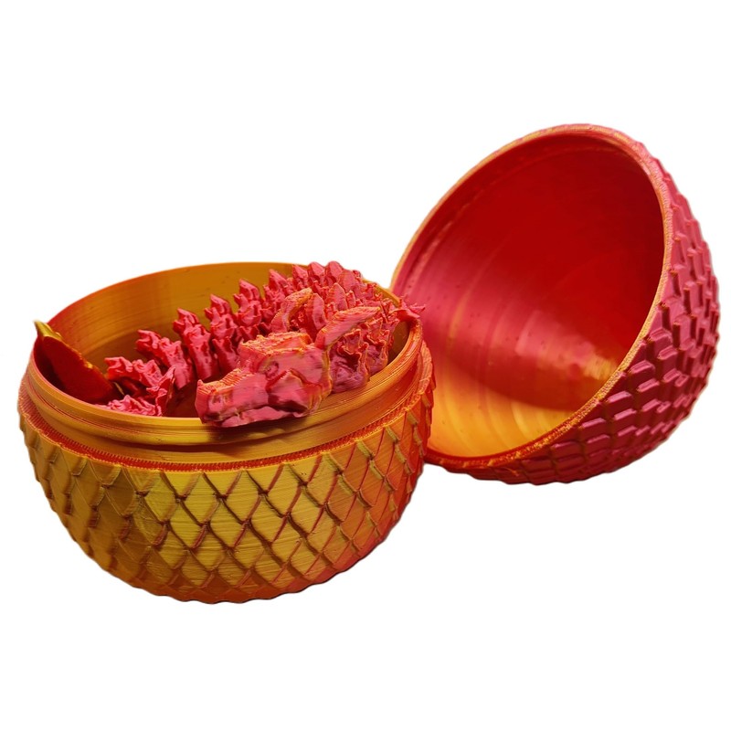 3D Printed Dragon Egg with Fire Dragon, Made in Germany,