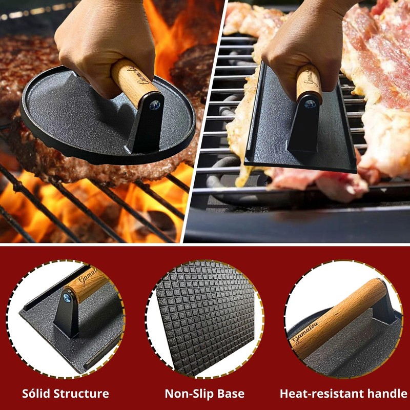 GAMALOU Smashed Burger Press BBQ Kit: 7" Round & 8.2x4.3