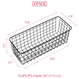 XINFULL 4 Pack Wire Storage Baskets Household Metal Wall-Mounted Containers Organizer Bins for Kitchen Bathroom Freezer Pantry Closet Laundry Room Cabinets Garage Shelf, Large