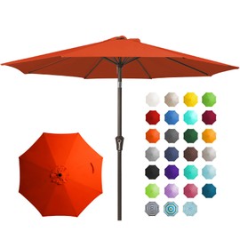 JEAREY 9FT Outdoor Patio Umbrella Outdoor Table Umbrella with Push Button Tilt and Crank, Market Umbrella 8 Sturdy Ribs UV Protection Waterproof for Garden, Deck, Backyard, Pool (Orange)