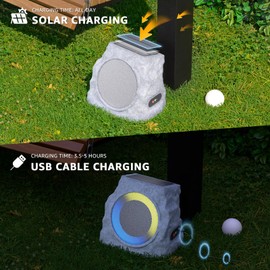 2 Pack Solar Rock Speakers Outdoor Waterproof Patio with Lights Color,Multi-Sync Up to 100 Speakers Pairing Solar Powered Rock Speaker Rechargeable for Pool Party Yard Outside