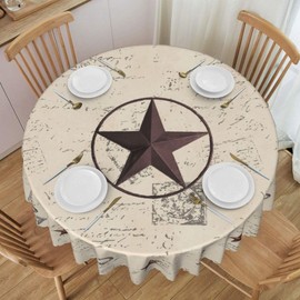 GARSYDAM Western Tablecloth Round, Farmhouse Texas Star Rustic Cottage Country Cowboy Water Resisitant Wipeable Table Cover for Dining Kitchen Living Room Home Party Holiday Decor 36 inch Round