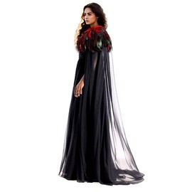 L'VOW Women Evil Queen Feather Collar Cloak Vampire Cape Witch Cosplay Costume(Red)
