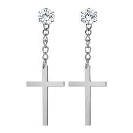 OIDEA Zircon Magnetic Earrings for Men Women: Non Pierced Cross Earrings Stainless Steel Magnet Earrings Hanging Dangle Drop Hinged Clip on Earrings Jewelry Gifts Silver