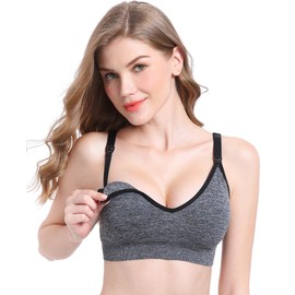 Suekaphin 5Pack Seamless Nursing Bra for Busty Women - Maternity,Busty Womens Breastfeeding and Pregnancy Support V Neck Bralette with Padded Cups,Large-Plus,Melange(Black/Navy/Gray/Purple/Pink)