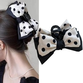 HAPVITAL Ruffled Ribbon Hair Claw Large Hair Ornament, Cute, Hair Clip, Adult Hair Accessories Set, Hair Clip, Banana Clip, Everyday Hair Accessory, Office, Gift, Women's, Stylish, Korean Style (White