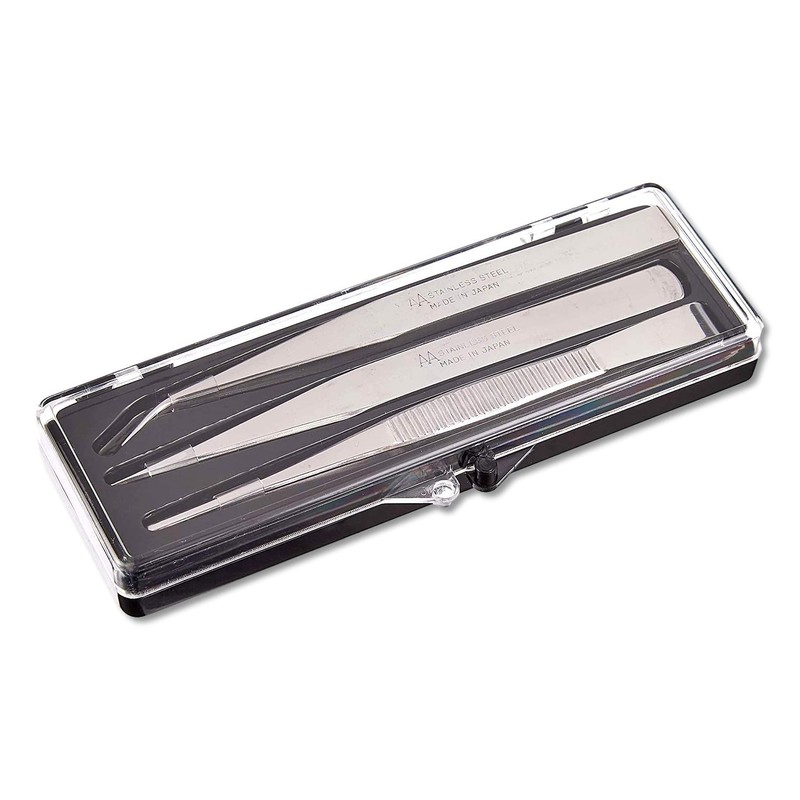 ANEX No. 1093 Tweezers Stainless Steel with Case, Set of