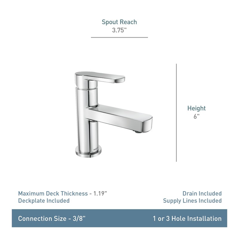 Moen Laris Chrome One-Handle Single Hole Modern Bathroom Sink Faucet
