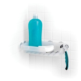 HOMZ Estante esquinero de ducha con ventosas, transparente esmerilado