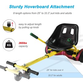 Hoverboard Seat Attachment 265lbs Capacity, 25"-33.3" Adjustable Length Hover Board Go Kart Accessory w/Comfortable&Sturdy Seat,Go Cart Compatible with 6.5” 8” 10” Hoverboard,Kids Adults
