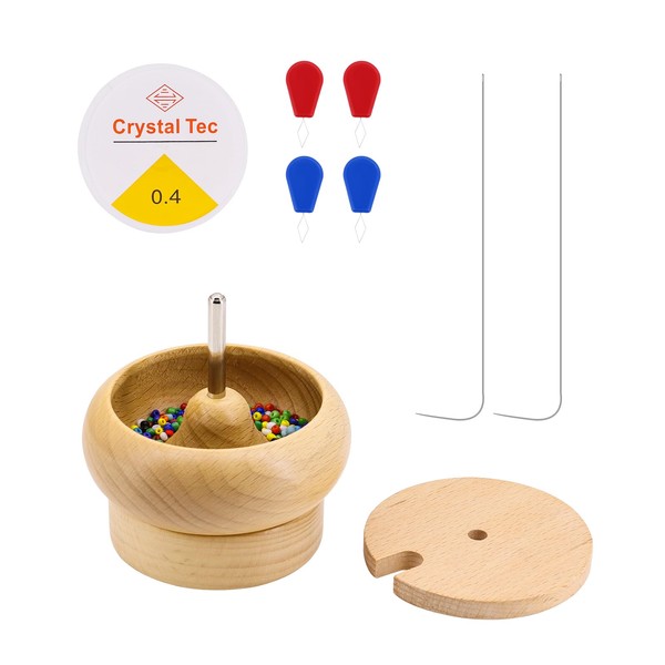 Seahelms Wooden Bead Spinner, 2 in 1 Bead Kit with Spools, Gemstone Workshop, Bead Loader Kit, DIY Bead Making Equipment Set with Stainless Steel Needle, Bead Accessories for Craft Seeds