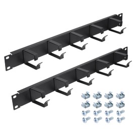 PATIKIL 1U 5 D-Ring Cable Manager, 2 Pack 19-Inch Metal Horizontal Rack Mount Metal Server Rack Wire Management for Racks, Server Cabinets, Black