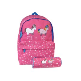 David & Goliath Large Canvas Girls Pink Unicorn School Backpack with Matching pencilcase