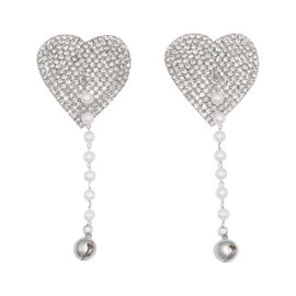 MOSSTYUS Rhinestone Women Nipple Pasties Covers Body Jewelry Chest Stickers Breast Petals Accessories,Silver with Peals Tassel