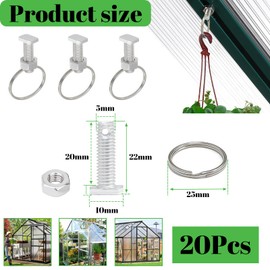 20 Pack Greenhouse Bolts and Nuts with Rings, Aluminium Cropped Head Greenhouse Bolt and Ring Sets Green house Accessories for Creating Anchor Tying Points Climbing Plants Building