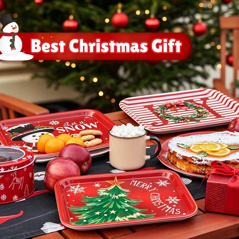 3Pcs 13x10 Inch Christmas Serving Trays Set Xmas Platters Dishes