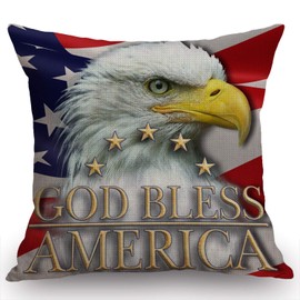 Swono Bald Eagle USA Flag Pillow Cover 18x18 Inch American Flags with Letter God Bless American Farmhouse Decorative Throw Pillow Cover for Sofa Couch Home Decoration