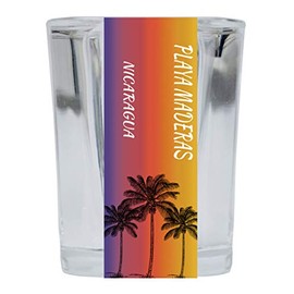 R and R Imports Playa Maderas Nicaragua 2 Ounce Square Shot Glass Palm Tree Design 4-Pack