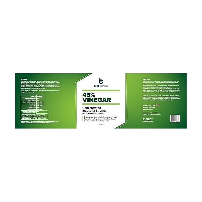 45% Pure Vinegar - Concentrated Industrial Grade (2-Gallons)