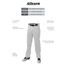 ALLESON ATHLETIC Boys' Standard Youth Crush Pinstripe Pant, White/Black, Small