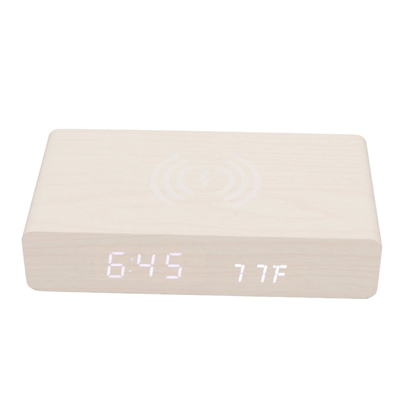 Wooden Digital Clock Wireless Charging Function 3 Brightness Electric Alarm