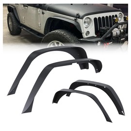 ECOTRIC Flat Front & Rear Fender Flares Compatible with 2007-2018 Jeep Wrangler JK JKU Unlimited (2/4 Doors), Off-Road Heavy Duty Steel Fender Liner Mud Guards Textured Black 4 PCS