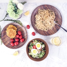 TP 12-Piece Dinnerware Set, Melamine Dishes Set with Bowls and Plates, Non-breakable Lightweight Dinner Service for 4, Wood Grain