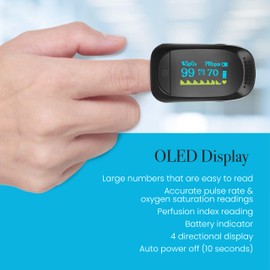 Origin Medical Fingertip Pulse Oximeter, Blood Oxygen Saturation and Heart Pulse Rate Monitor, Large OLED Display 24-Month Australian Warranty