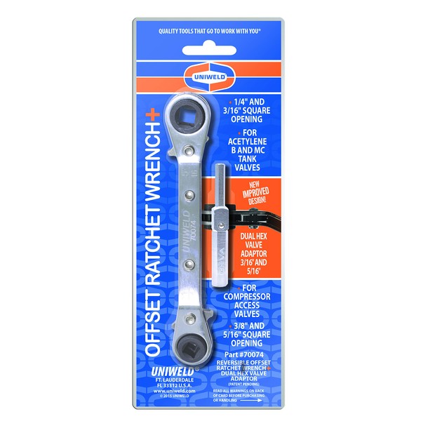 Uniweld 70074 Offset Ratchet (3/16,1/4,5/16,3/8) with DHVA Dual Hex Wrench Adapter
