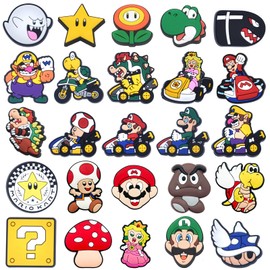 Mario Charms, Mario Pins, 25 Pieces Pins, Shoe Badges, Pin for Children, Shoe Charm, PVC Shoes Decorations, Cartoon Shoe Decoration, for Boys Girls Men Women Party Birthday