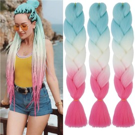 Xiaofeng Braiding Hair Extensions for Women 3 Packs 100g/Pack 24Inch High Temperature Ombre Jumbo Synthetic Braiding Hair for Twist Crochet Braids (24 Inch (Pack of 3), C53)