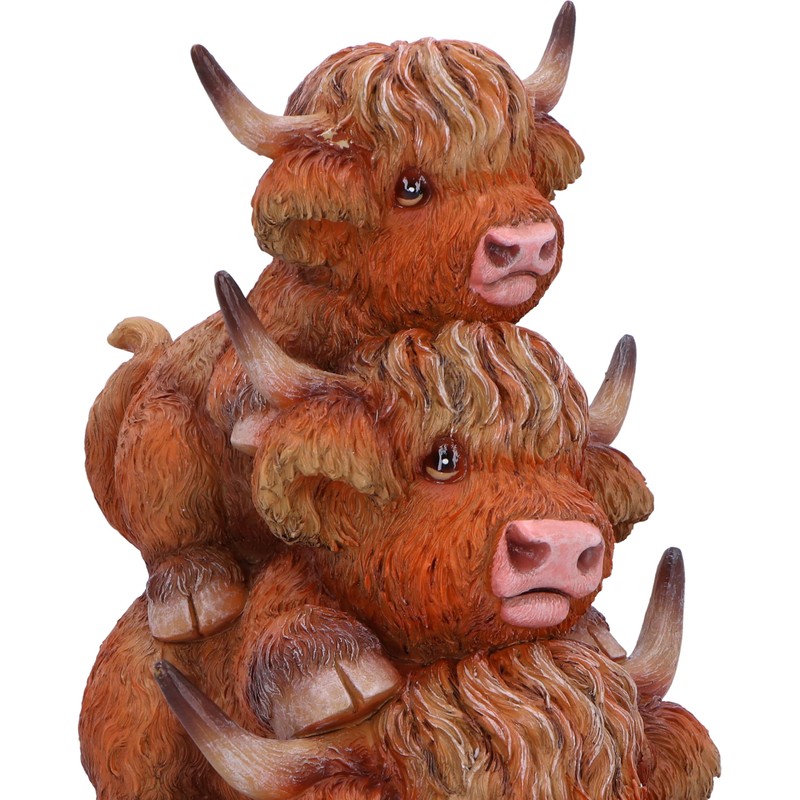 Nemesis Now Highland Totem Highland 3 Cows Figurine, Resin, Brown,